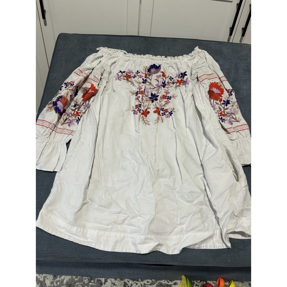 Free People Fleur Du Jour Dress Sz L Boho Embroidered White Festival Vacay